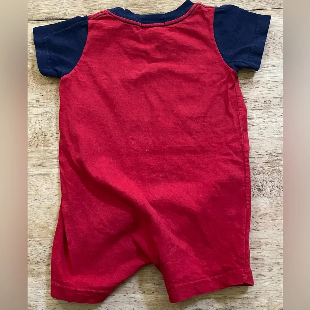 Vintage Ralph Lauren Infant Sz S‎ (3-6m) Red/Navy Cotton Jersey Graphic Shortall